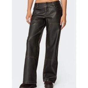 Edikted Vintage Washed Faux Leather Pants | Size Small
